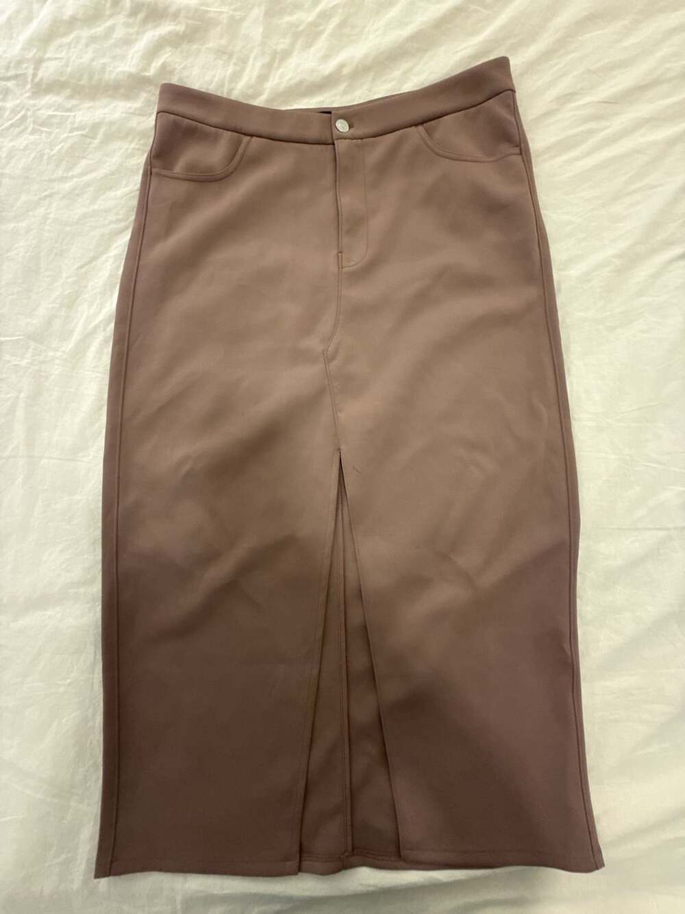 Hudson Jeans Reconstructed Midi Skirt Deep Taupe Front Split Pencil Skirt